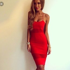 Misguided mesh panel red midi dress.